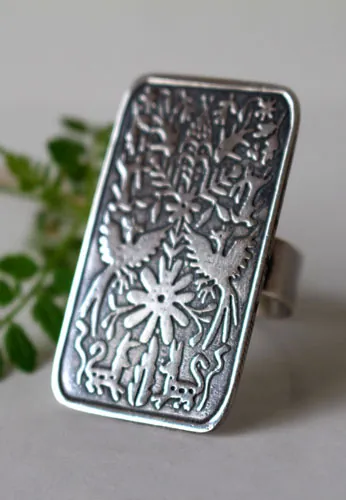Otomí, anillo bestiario tribal mexicano en plata