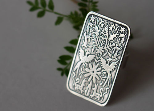Otomi, Mexican tribal bestiary ring in silver