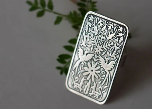 Otomí, anillo bestiario tribal mexicano en plata