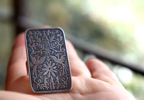 Otomí, anillo bestiario tribal mexicano en plata