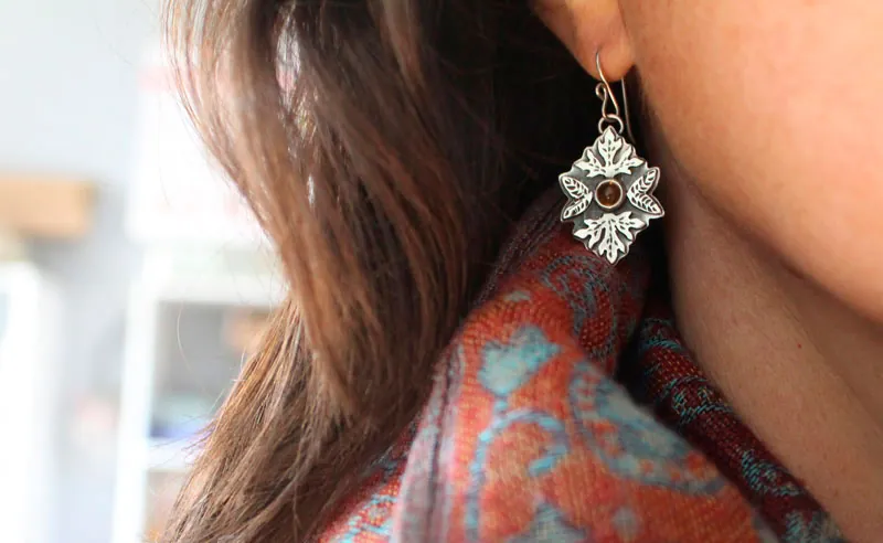 Otoño, aretes hojas en plata y citrino