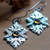 Otoño, aretes hojas en plata y citrino