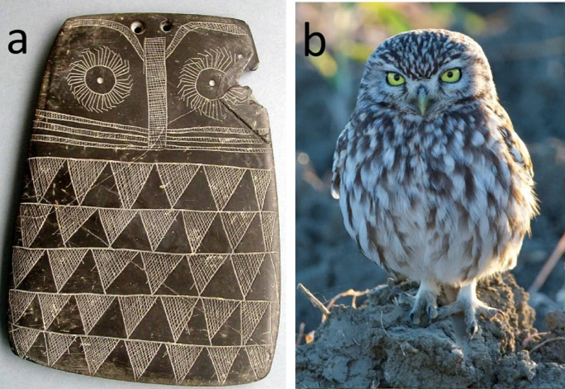 Pequeño búho neolítico, collar ave de la Edad del Cobre en plata