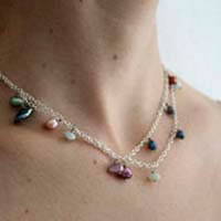 Perlas de la laguna, collar, tobillera y pulsera colores tropicales en plata, amazonita y perla