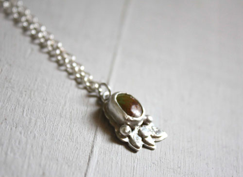 Piedra de musgo, pulsera nido de primavera en plata y turquesa