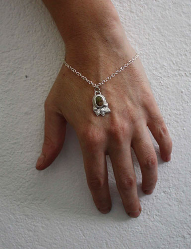 Piedra de musgo, pulsera nido de primavera en plata y turquesa