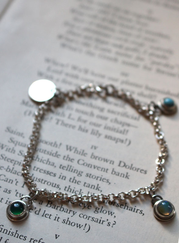 Piedras de nacimiento, pulsera familia en plata, ópalo, turquesa y ónix