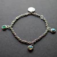 Piedras de nacimiento, pulsera familia en plata, ópalo, turquesa y ónix