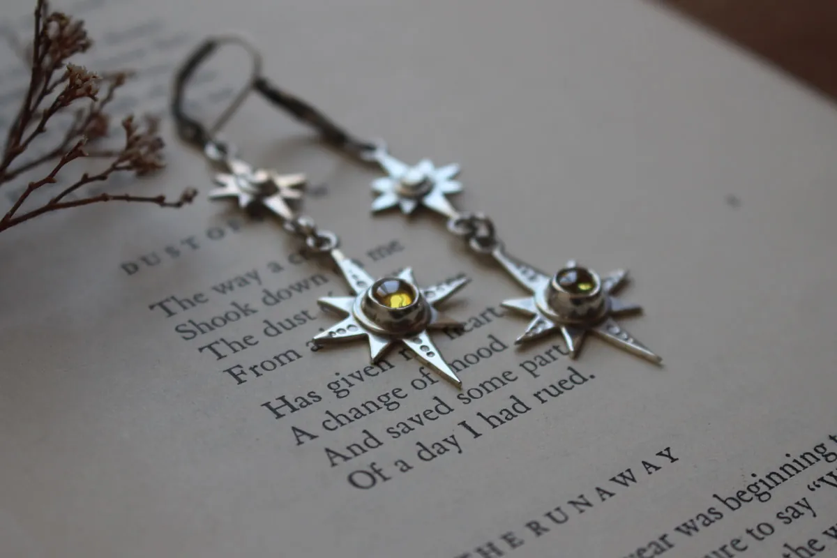 Polaris, aretes estrella polar en plata y zircón amarillo