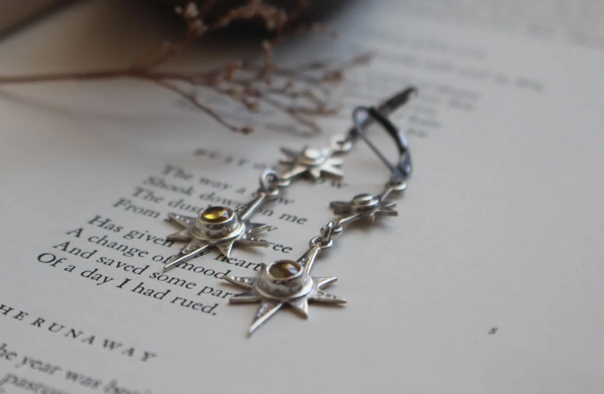Polaris, aretes estrella polar en plata y zircón amarillo