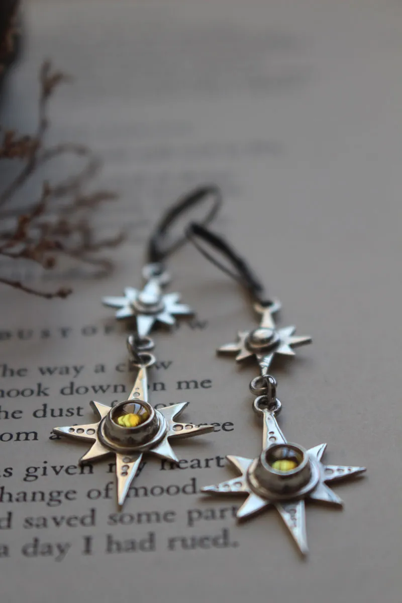 Polaris, aretes estrella polar en plata y zircón amarillo