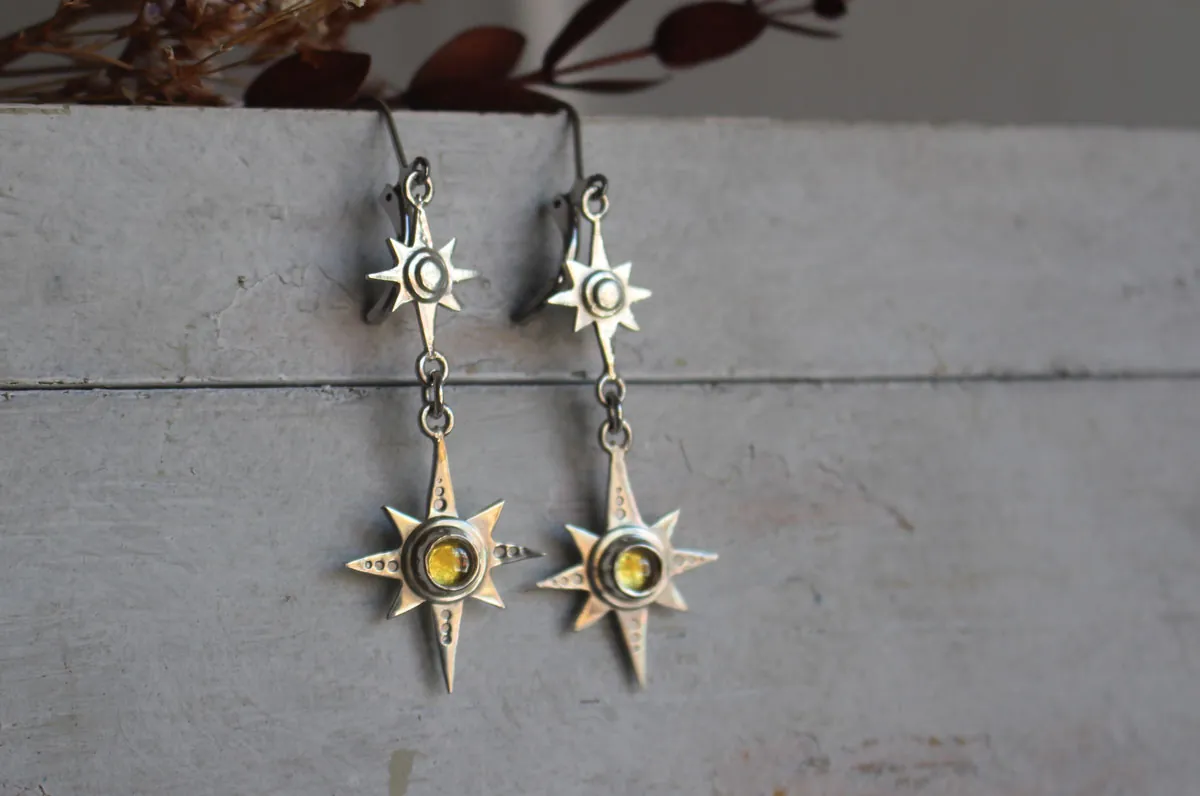 Polaris, aretes estrella polar en plata y zircón amarillo