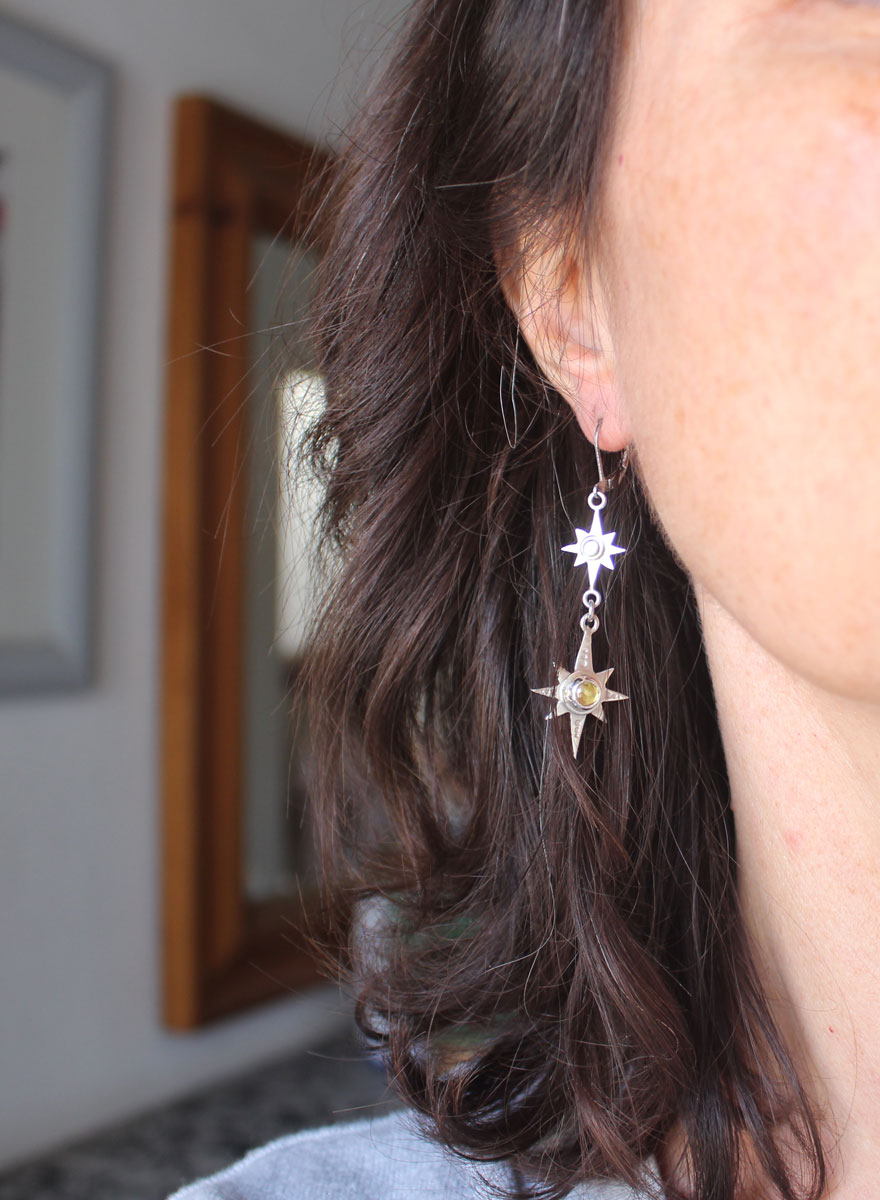 Polaris, aretes estrella polar en plata y zircón amarillo