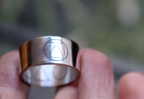 Prisma, anillo triángulo, cuadrado y círculo en plata