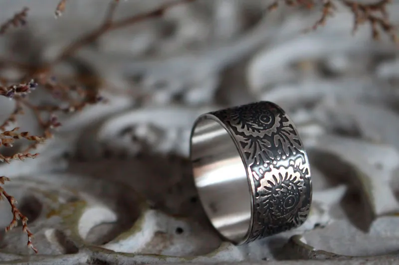 Protea, anillo flor en plata
