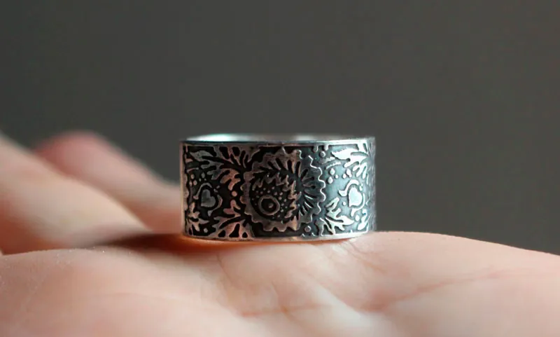 Protea, anillo flor en plata