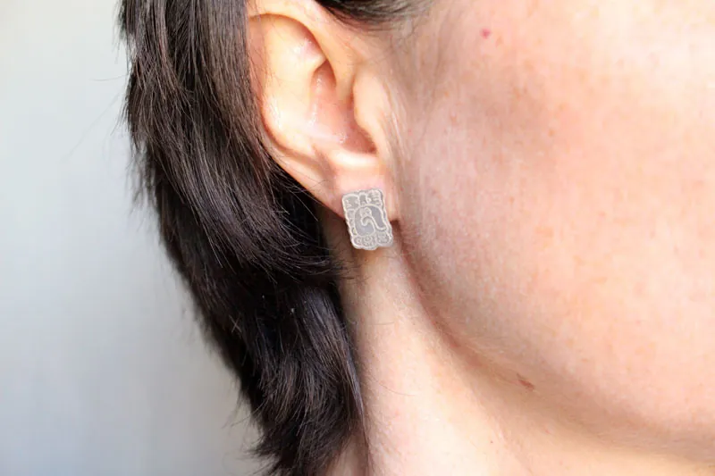 Puntos cardinales mayas, aretes glifo mexicano maya, norte-sur-este-oeste, en plata