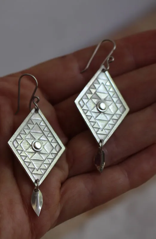 Quetzaly, aretes rombo mexicano en plata