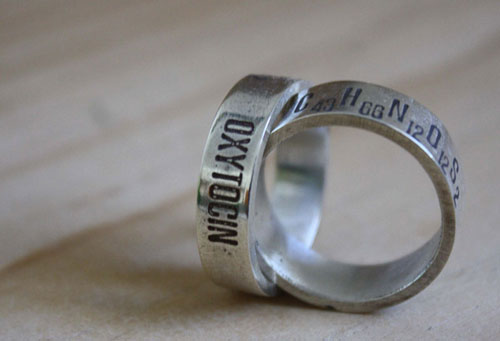 Química del amor, anillo fórmula química de la felicidad en plata