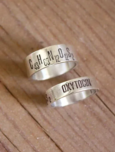 Química del amor, anillo fórmula química de la felicidad en plata