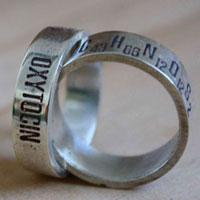 Química del amor, anillo fórmula química de la felicidad en plata