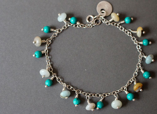 Raíz, pulsera aguas tropicales en plata, amazonita y turquesa