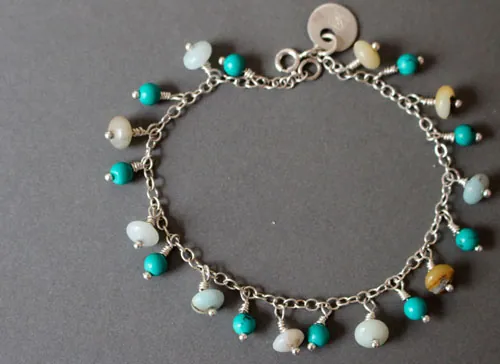 Raíz, pulsera aguas tropicales en plata, amazonita y turquesa