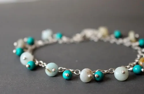 Raíz, pulsera aguas tropicales en plata, amazonita y turquesa