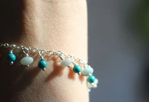 Raíz, pulsera aguas tropicales en plata, amazonita y turquesa