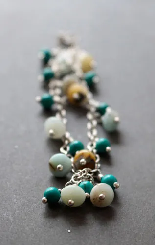 Raíz, pulsera aguas tropicales en plata, amazonita y turquesa
