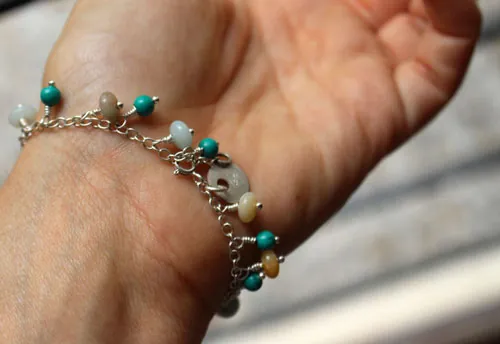 Raíz, pulsera aguas tropicales en plata, amazonita y turquesa