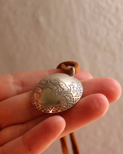 Rock Art, Prehistoric hunting scene necklace in silver