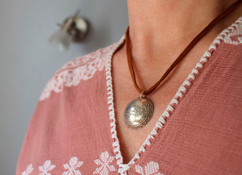 Rock Art, Prehistoric hunting scene necklace in silver