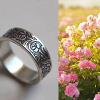 Rosa, anillo flor romántica de rosal en plata