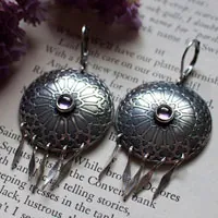 Roseta, aretes vitral medieval en plata y zircón