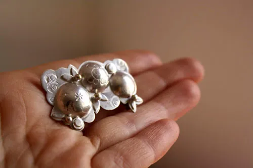 Sakura, broche flores en plata