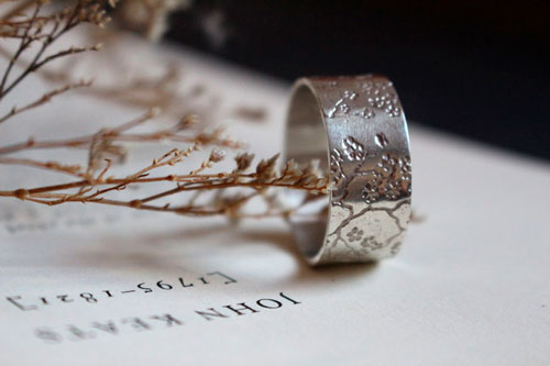 Sakura, Japanese cherry blossom ring in silver