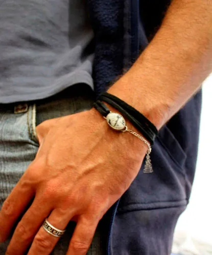 Sapheda, pulsera pureza y fuerza en plata, cuero y ágata dendrítica