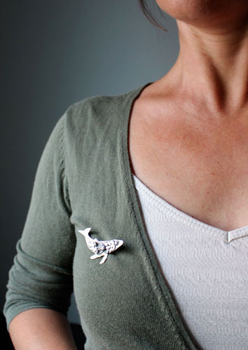 Sedna, fantastic whale brooch in sterling silver