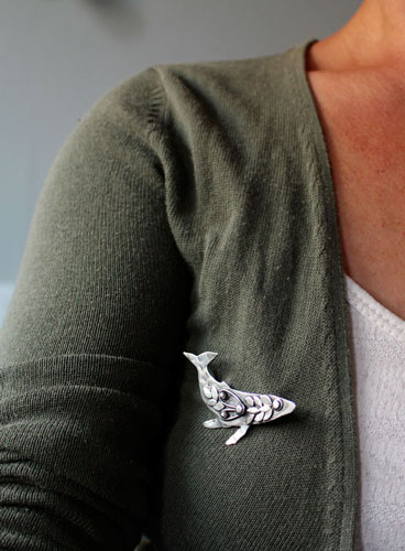 Sedna, fantastic whale brooch in sterling silver