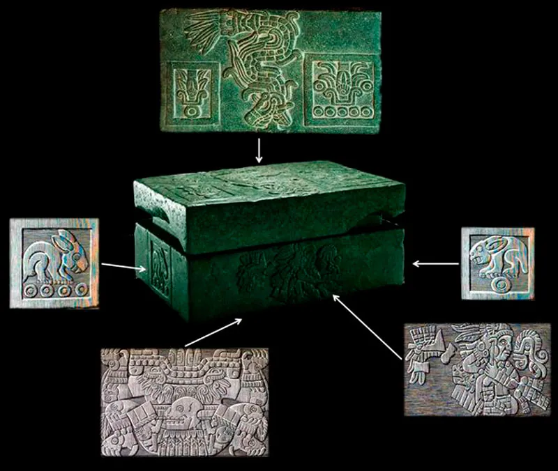 Serpiente emplumada, dije Quetzalcóatl dios azteca en plata