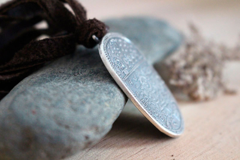 Shamanic drum, Scandinavian Sami necklace in sterling silver