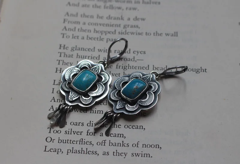 Solar, aretes sol azul en plata y turquesa