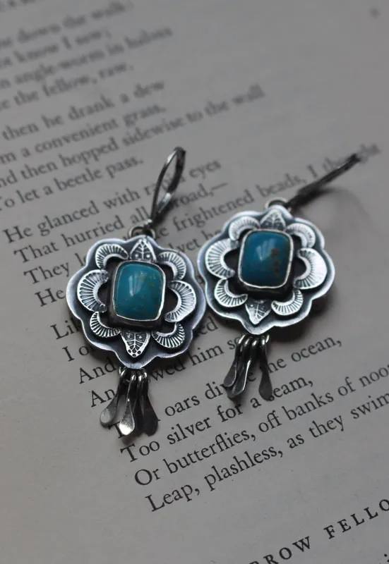 Solar, aretes sol azul en plata y turquesa