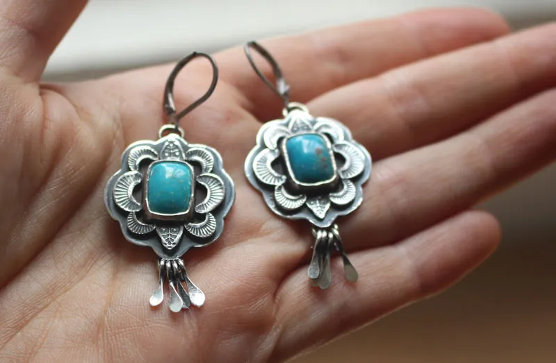 Solar, aretes sol azul en plata y turquesa