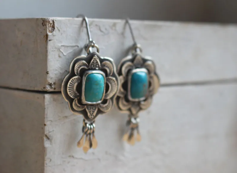 Solar, aretes sol azul en plata y turquesa