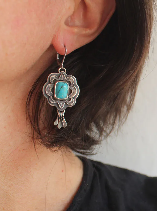 Solar, aretes sol azul en plata y turquesa