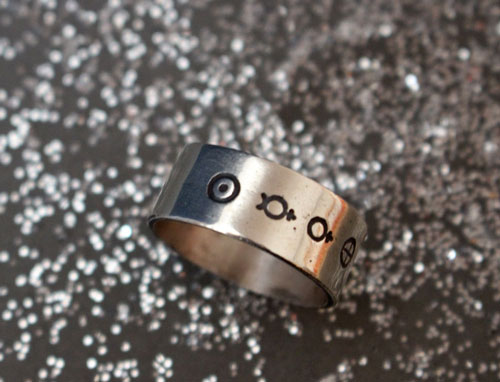 solar system, cosmic planetary symbols ring in sterling silver