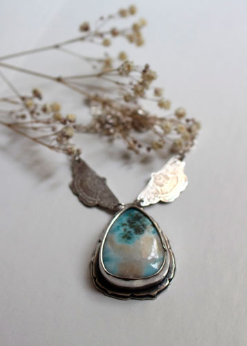 Soul butterfly, Greek guiding necklace in sterling silver and larimar
