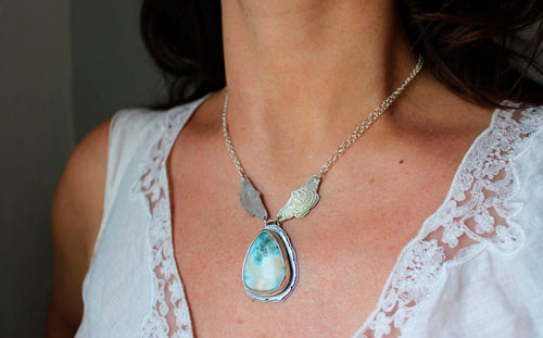 Soul butterfly, Greek guiding necklace in sterling silver and larimar